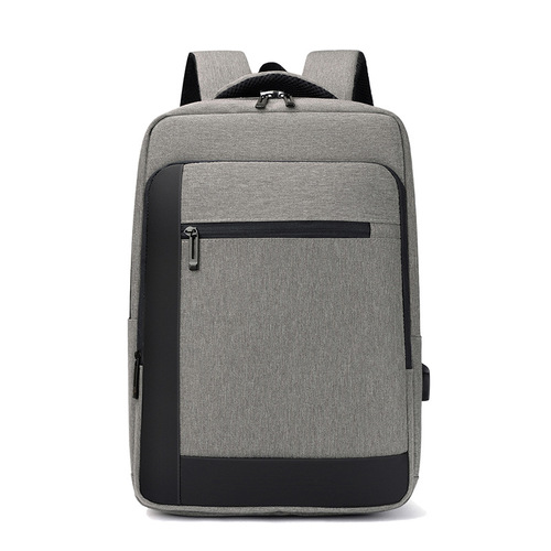 简约男士商务电脑包 大容量中高学生双肩包USB可充电休闲背包代发