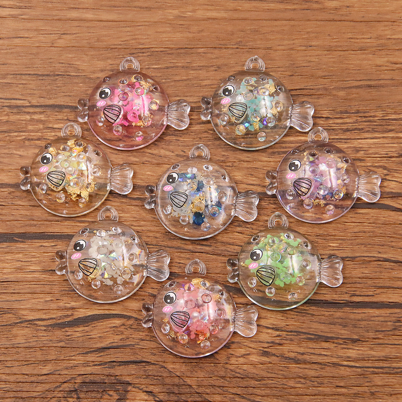 8 color 26X 29mm diy resin small accessories transparent luminous pendant marine animal puffer charm pendant