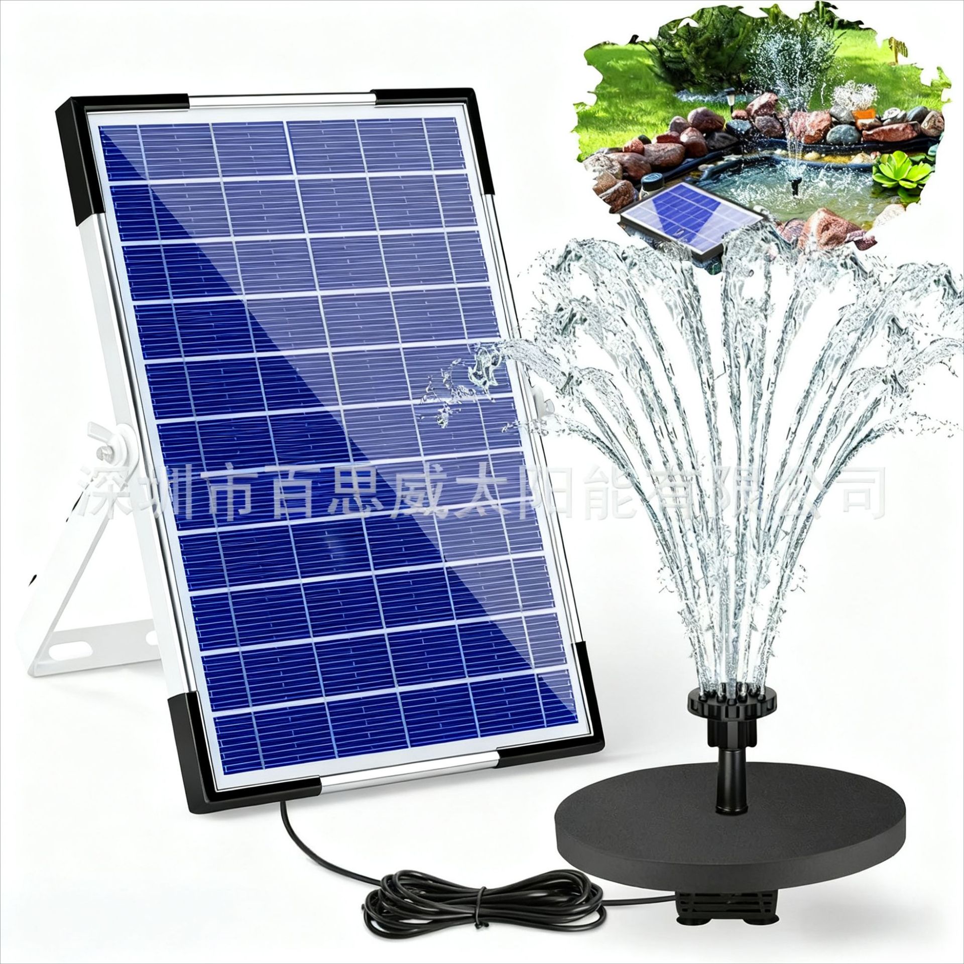 跨境太阳能喷泉5W玻璃板直驱水泵大功率景观喷泉鱼池分体喷泉