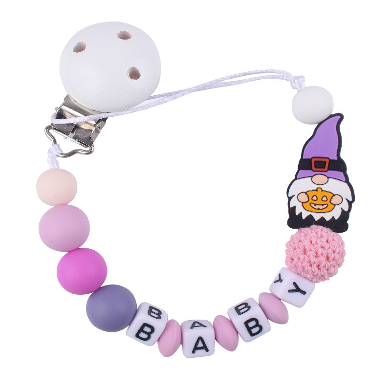 Nuevo BABY letras plásticas de madera chupeta clips Santa Claus silicona bebé pacificador chupeta cadena anti-caída cadena