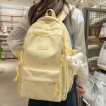 奶甜系柔雾感糖果色蝴蝶结背包初高中生多隔层通勤轻便百搭双肩包