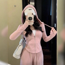 时尚休闲运动套装女2025秋装新款韩系粉色连帽卫衣阔腿裤两件套装