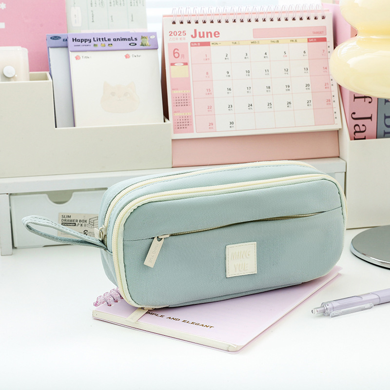 Estuche para lápices multifunción con cremallera Mingyue Tres, paquete de almacenamiento de papelería de gran capacidad y alto valor minimalista Mingyue para estudiantes