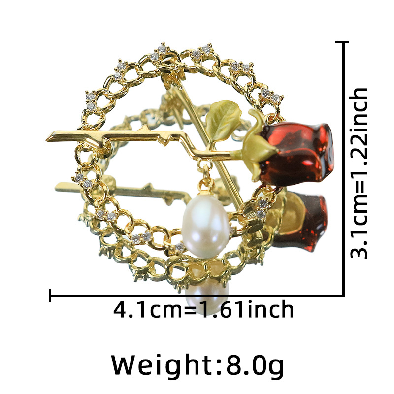 Perlas de agua dulce naturales originales broches de piedra roja de diamante estilo retro broches joyas hechas a mano al por mayor