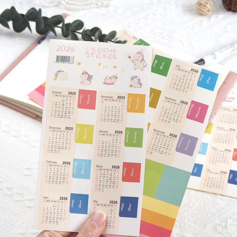 2026 Writable Calendar and Lunar Calendar Index Stickers for Planners, Date Decoration Classification Label Stickers