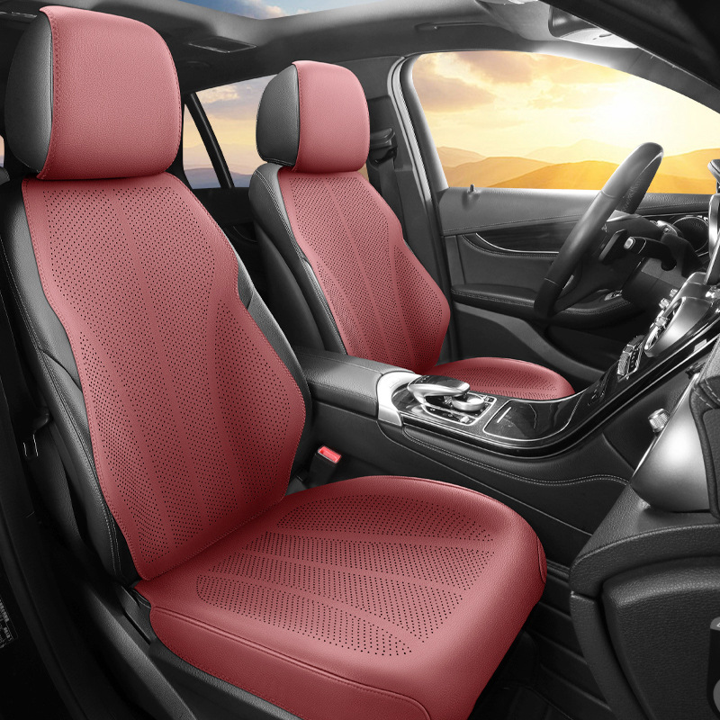 四季通用汽车坐垫 牛皮纹马鞍垫打孔皮透气座垫方垫跨境直供