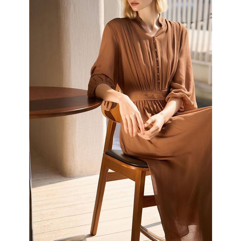 Young Style Nine-Quarter Sleeve Silk Dress 2026 New Light Luxury High-End Elegant Waist-Cinching Mulberry Silk Dress