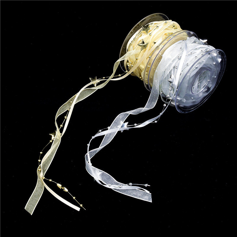 Transfronteriza estrella de cinco puntas cuentas de alambre de plástico cinta de gasa flor regalo embalaje cinta árbol de Navidad cinta decorativa