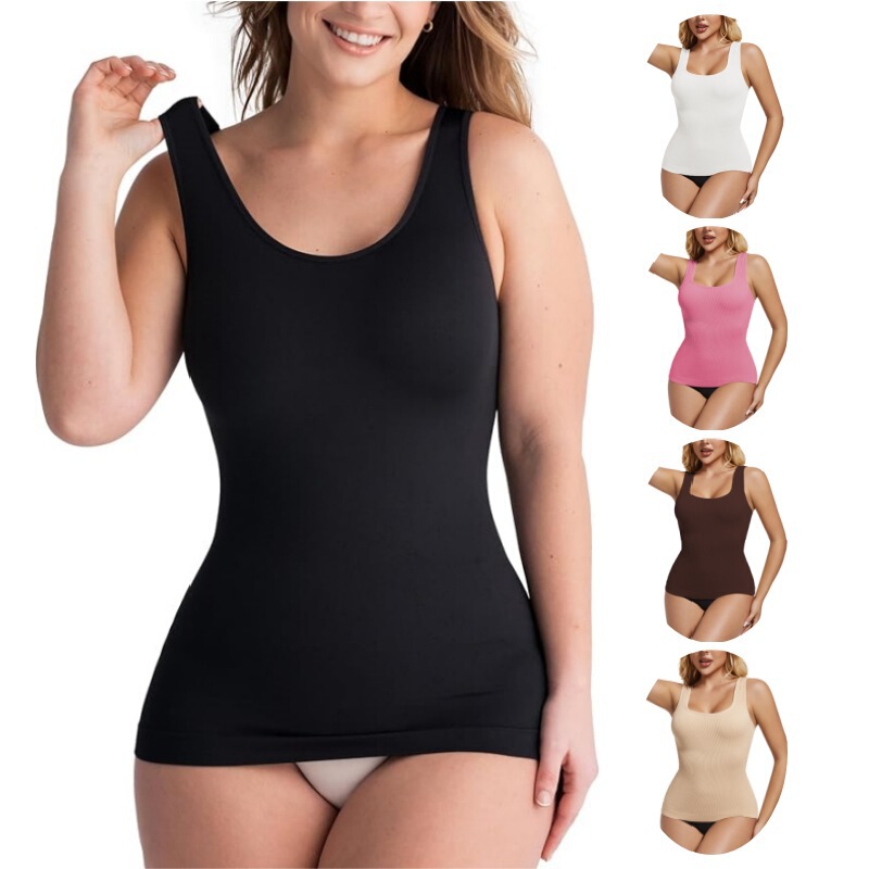 Cross-Border Amazon European and American Women's Tummy Control Shapewear Compression Tank Top Seamless Square Neck Women's Shapewear Top