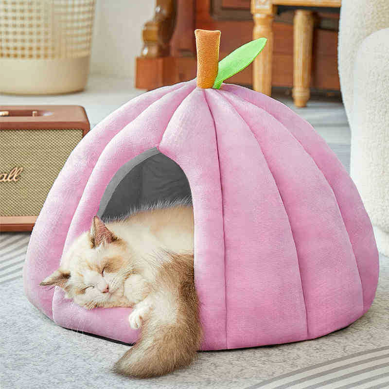 Cama para gatos Four Seasons Cama para gatos universal Cama para perros Gato Cerrado y seguro Nido para dormir Casa de escape Nido para mascotas engrosado de calabaza