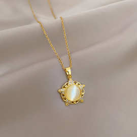 圆钻猫眼五芒星爆款新款抖音钛钢项链男女饰品时尚个性网红简约