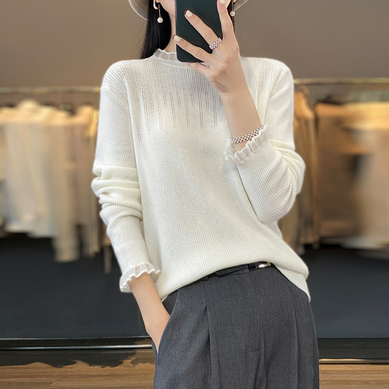 Summer woolen lace solid color knitted long-sleeve