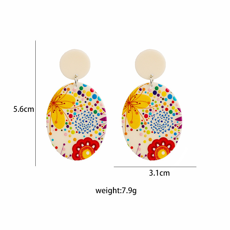 Fashion New Oval Printing Color Square Stitching Pattern Acrylic Earrings display picture 3