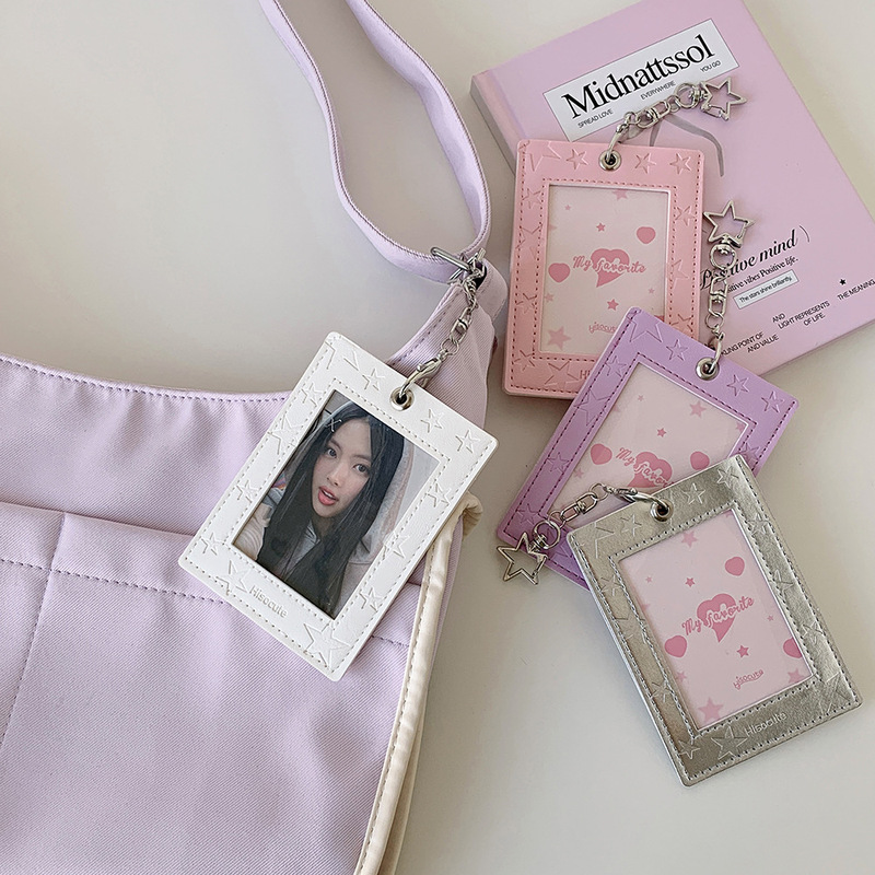 Minimalist Silver Leather Card Holder Bag Pendant High-Value Celebrity Small Card Student Meal Card Access Card Protective Cover Pendant