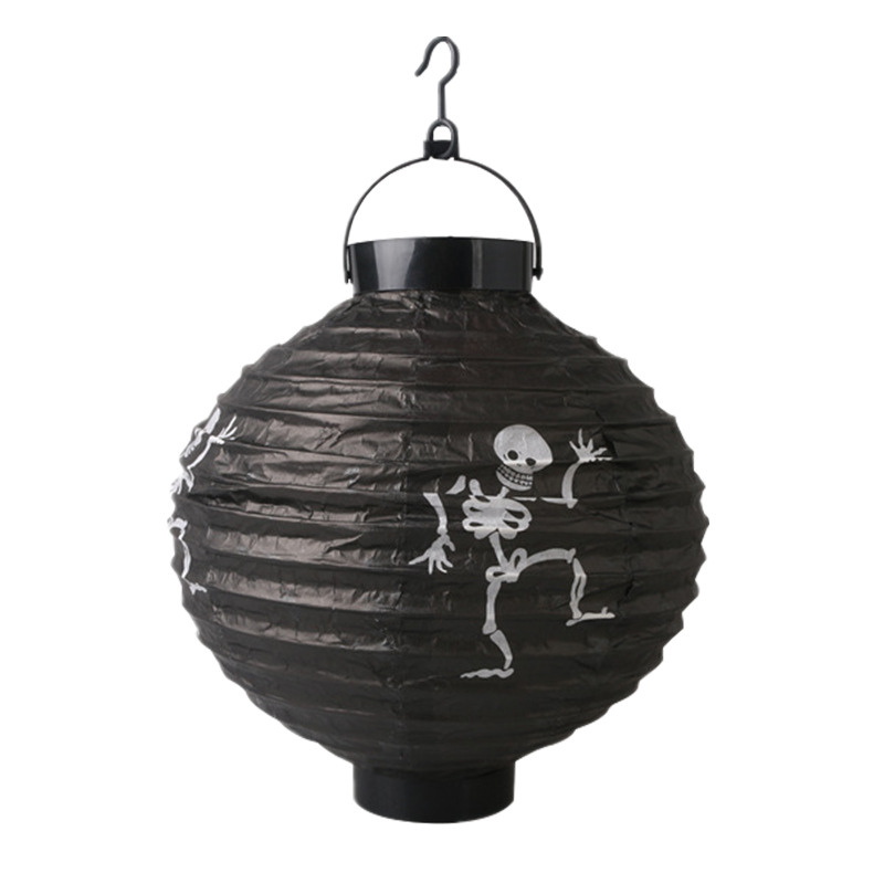 Transfronterizo Halloween led linterna luminosa colgante plegable caja de baterías linterna calabaza cara murciélago linterna de papel