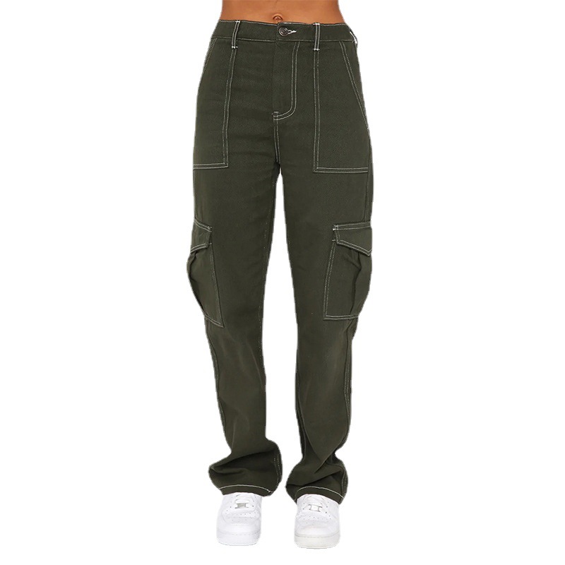 Ventas directas de fábrica moda europea y americana super Un adelgazamiento pantalones vaqueros guapos de cintura alta de las mujeres de la calle suelta overoles de pierna ancha moda