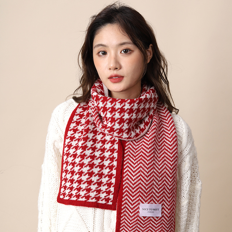 Thousand Bird for Women's Winter 2024 New Knitted Warm Grid Versatile Autumn/Winter High End Scarf Thick Edition_voghion.com