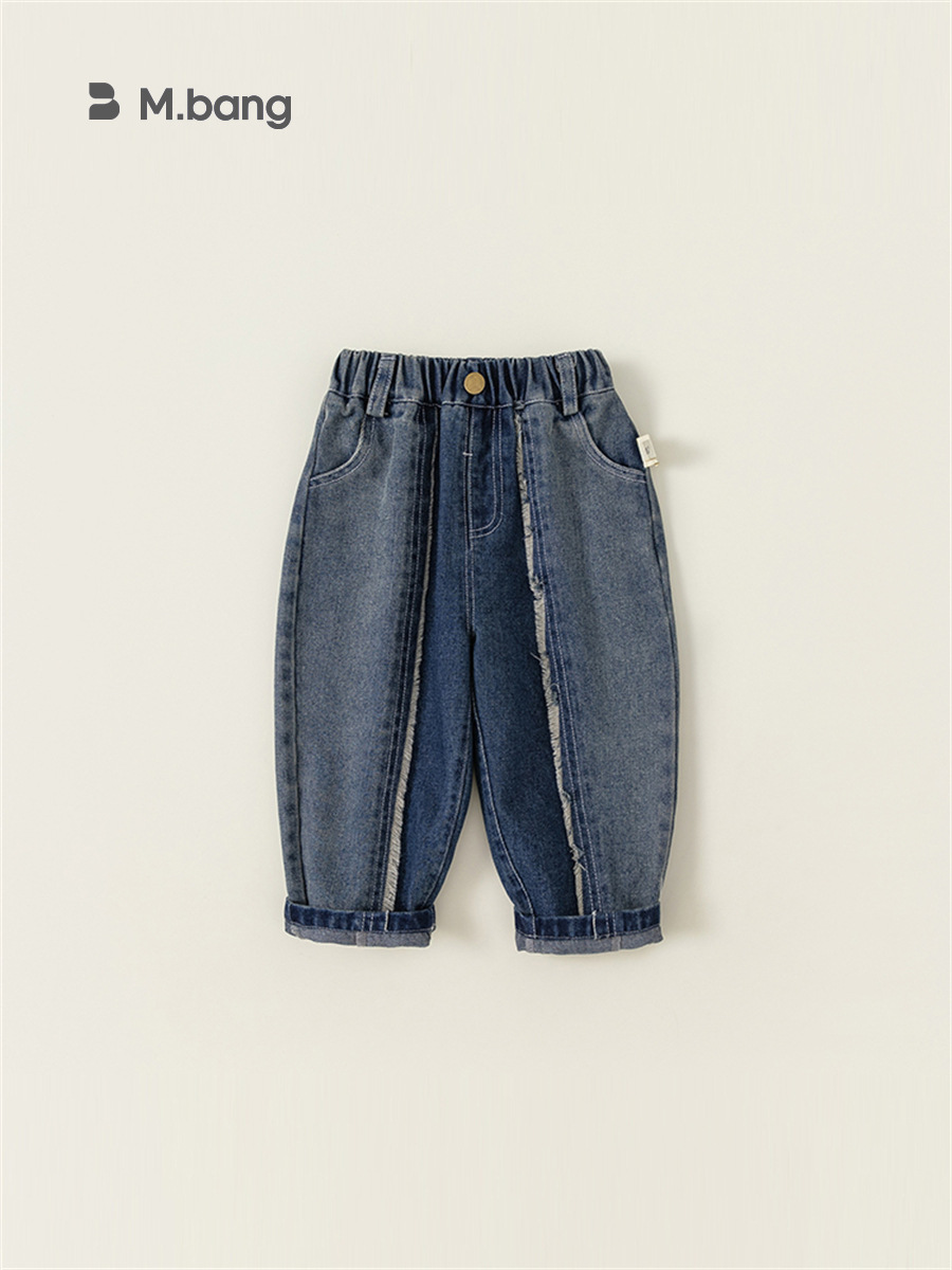 Pantalones para Niños Bangxuan, Pantalones Largos con Dobladillo Deshilachado y Parches para Niños, Primavera y Otoño, Jeans para Bebés, Pantalones Rectos Modernos para Niños Pequeños