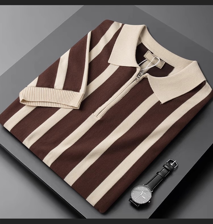 Polo da uomo in maglia stile RL, top casual a maniche corte con mezza zip e righe verticali, maglia traspirante per tutti i giorni e per il lavoro. Polo Maglietta_voghion.com
