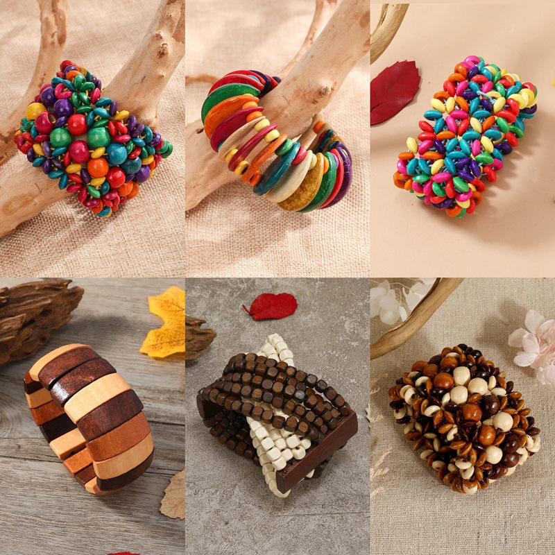 european and american handmade beaded weave bracelet vintage ethnic style coconut shell wooden bracelet bohemian holiday bracelet for women