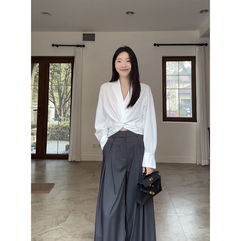 法式御姐气质小众设计感扭结长袖衬衣多巴胺名媛气质半身裙两件套|undefined