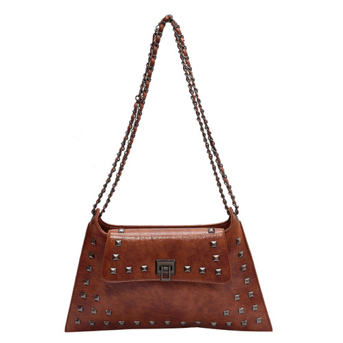 Dark Knight Vintage Buckle Bag for Women  Autumn/Winter New Arrival with Texture Chain Handle Top Handle Shoulder Bag