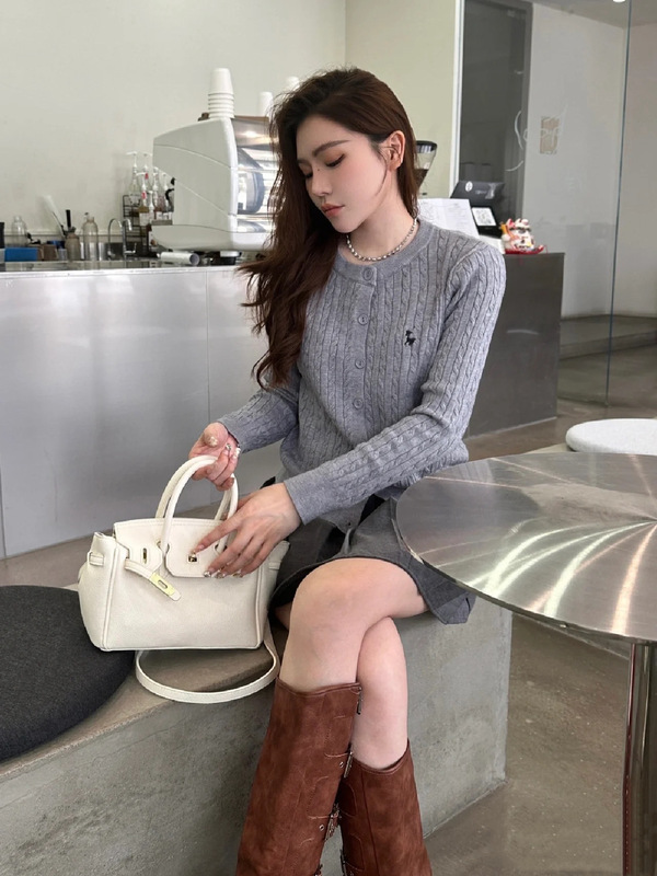 RL小马刺绣老钱风麻花针织衫女春秋经典休闲复古圆领毛衣通勤上衣|undefined