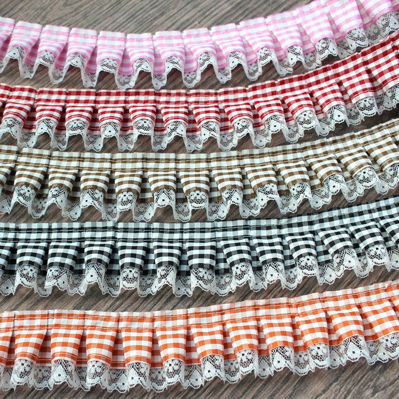 Plaid with lace handmade jewelry packaging materials lace pleated pleated accessories clothing matching skirt material edge