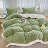 thickening Coral Four piece suit Two-sided Flannel Quilt cover winter Plush Blanket sheet student Solid blanket