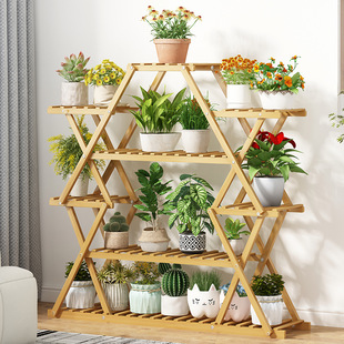 Balcony Floor-Standing Solid Wood Flower Rack Storage Rack Living Room Simple Popular Succulent Pothos Flower Table Display Shelf Lingzhi