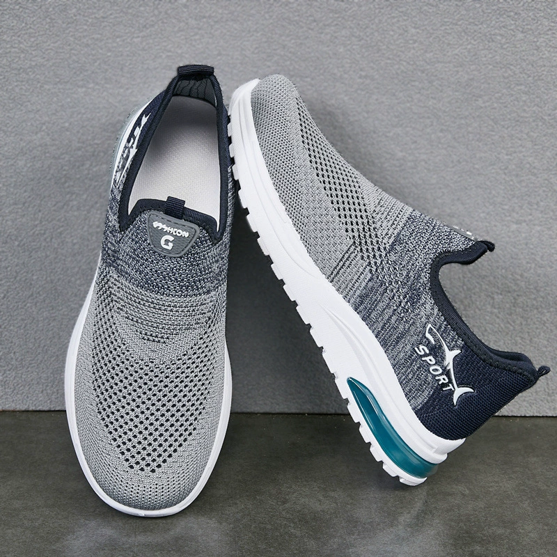 Весенне-летняя дышащая мужская повседневная обувь, модные легкие туфли без шнуровки на мягкой подошве, спортивная и повседневная мужская обувь из трикотажа.