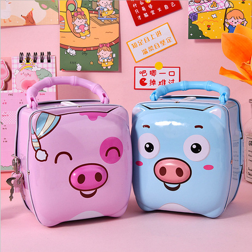 New Year's Eve Portable Piggy Bank Cartoon Lockable Piggy Bank Children's Gift Creative Ornaments Wholesale