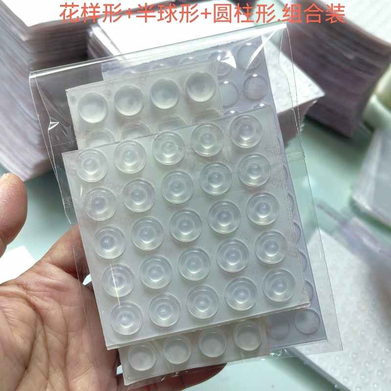 Three shapes of silicone capsules combined with 107 patches; polyurethane; transparent