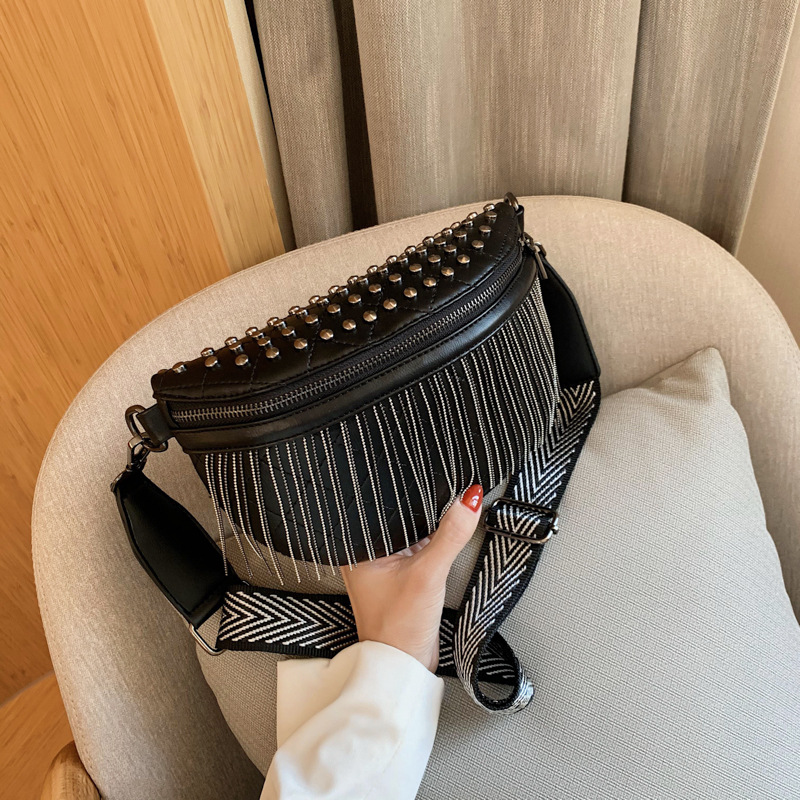 Bolso de moda para mujer con textura elegante, bandolera de un solo hombro con correa ancha, bolso de pecho versátil estilo INS con borlas.
