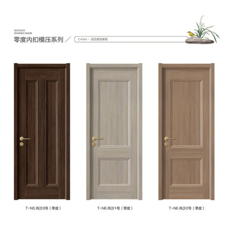 Puerta de madera compuesta de madera sólida puerta interior sin pintura puerta de habitación aislada acústica simple hogar moderno conjunto de cristal de carbono puerta de dormitorio image 5