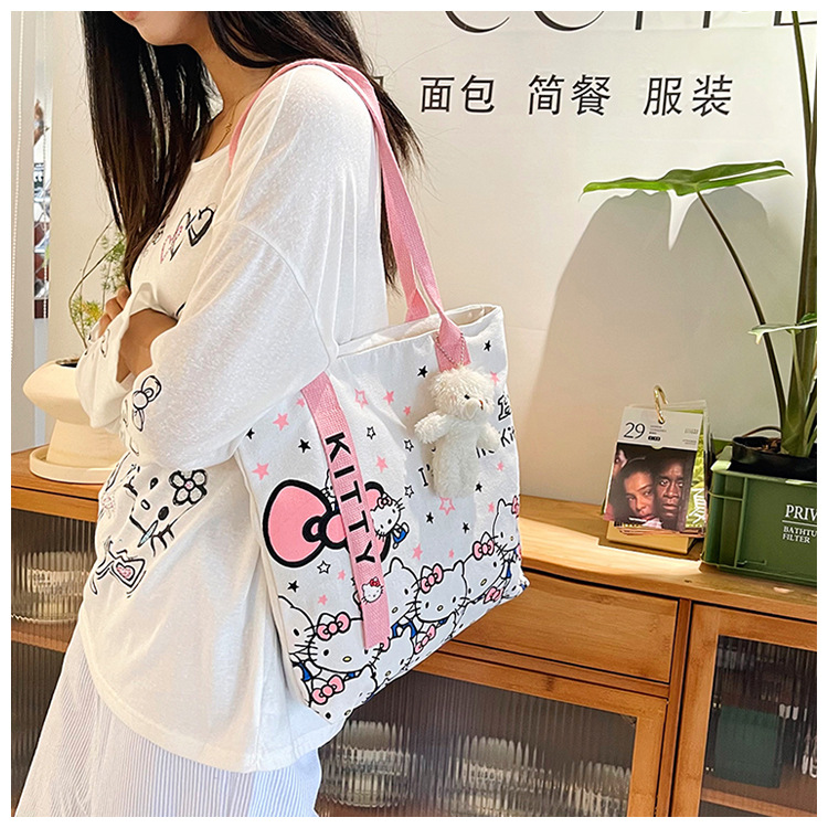 The new fashionable cartoon canvas bag, simple and versatile tote bag, cute commuting single-shoulder tote large bag, is selling well across borders undefined