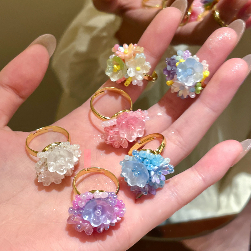 Dopamie Colorful Flower Open Beach Vacatio Style Idex Figer Rig Fresh Sweet Fashitile Versatile Had Jewelry For_voghion.com