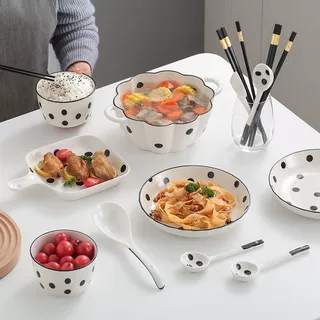 跨境创意网红碗双耳汤碗螺丝粉碗陶瓷餐具高颜值汤碗带勺双耳碗