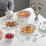 跨境陶瓷带勺双耳汤碗