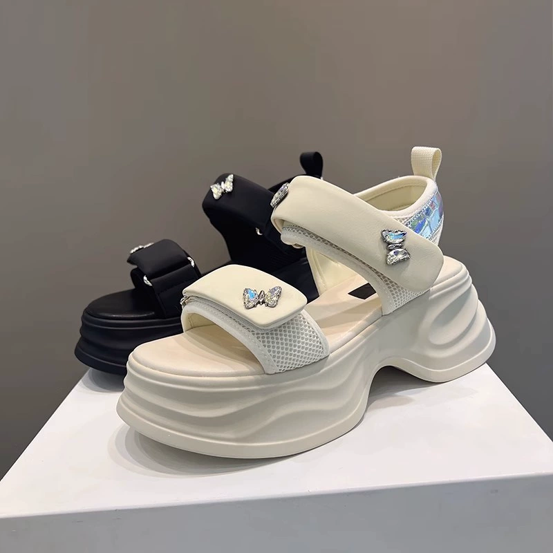 2025 летняя мода на мягкой подошве не утомляет ножки сандалии для женщин носить удобные липучки на высоких каблуках спортивные сандалии