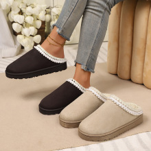 厚底保暖雪地靴25秋冬新款外贸大码欧美外穿加绒皮毛一体包头棉拖
