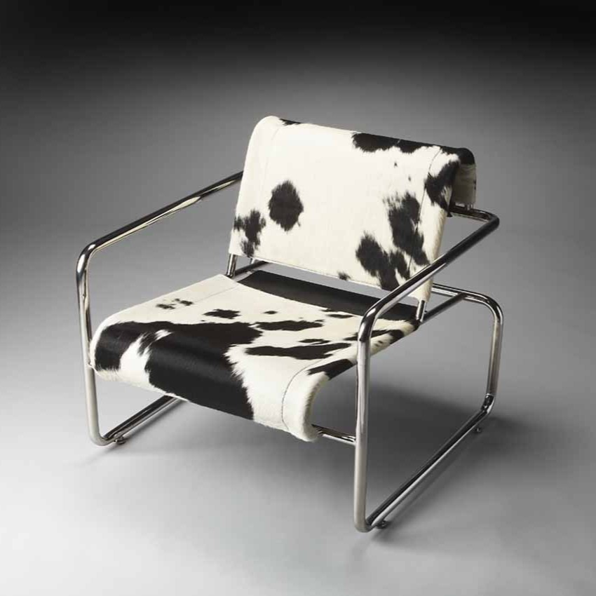 Aria Cowhide Chair New Modern Metal Leisure Single Chair European Style Simple Cowhide Leather