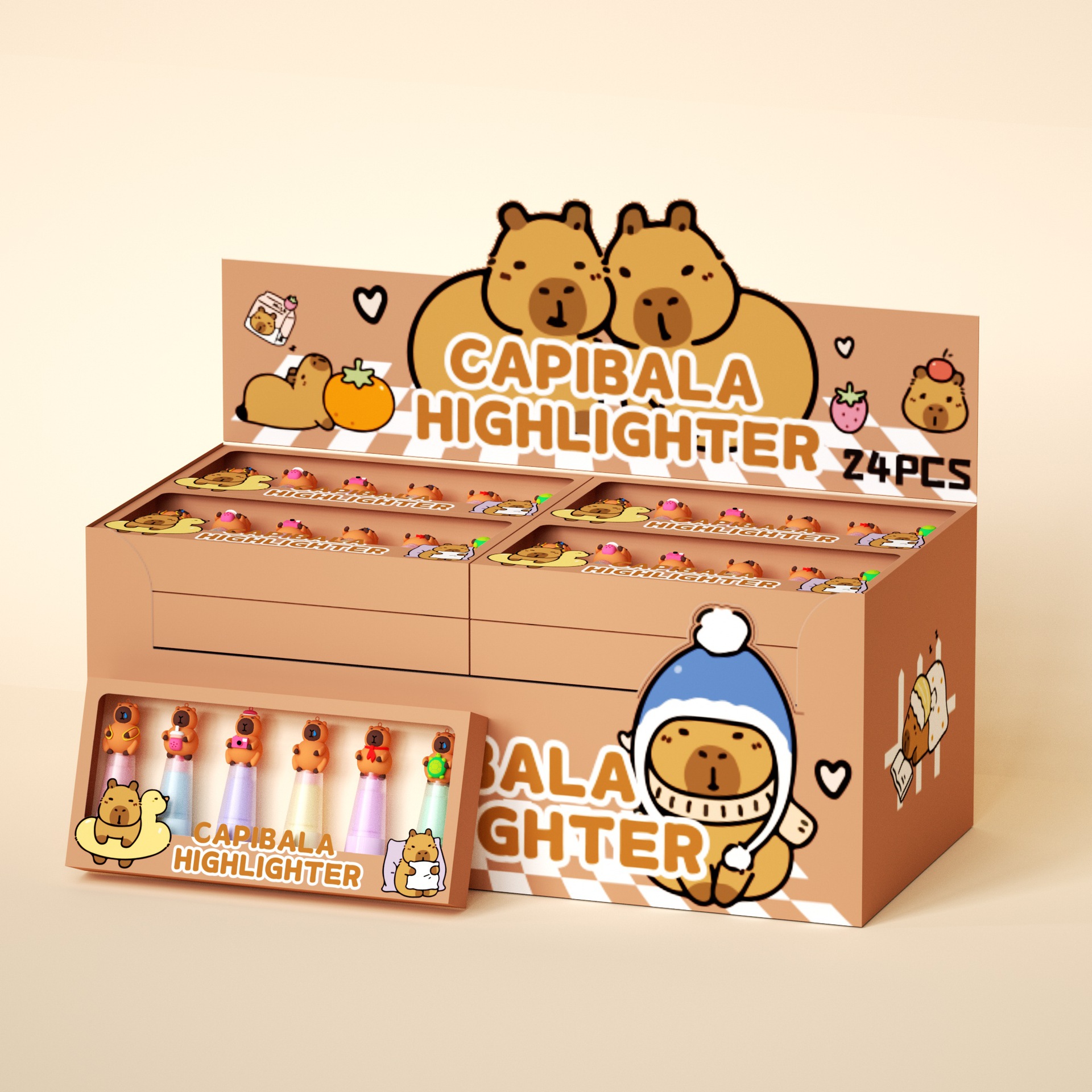 Papelería escolar Kapibala resaltador de alto valor carpincho de dibujos animados de alto valor bolígrafo de color marcador juego de regalo para estudiantes