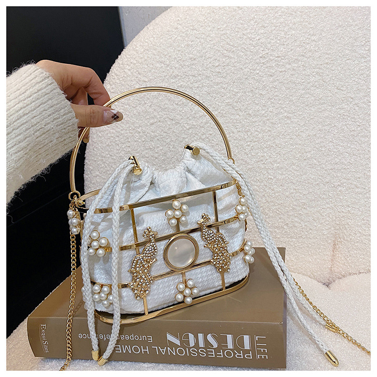 Elegant axelväska med pärlkedja och strass för kvinnor_voghion.com