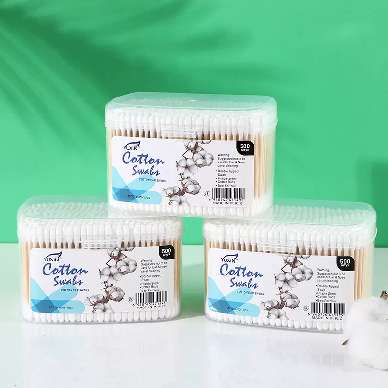 厂家批发家用脱脂双头棉签棒500支盒装一次性化妆棒家用棉签