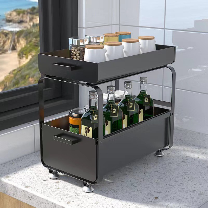 Movable Kitchen Sink Storage Box Pull-Out Storage Rack Under-Cabinet Spice Storage Rack Double-Layer Storage Rack