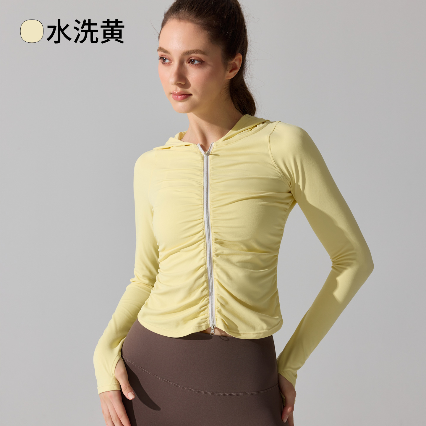 Europa y Estados Unidos chaqueta deportiva transfronteriza de mujer ligera y seca de mangas largas con sombrero con cremallera de fitness ropa de yoga delgada chaqueta de carrera image 8