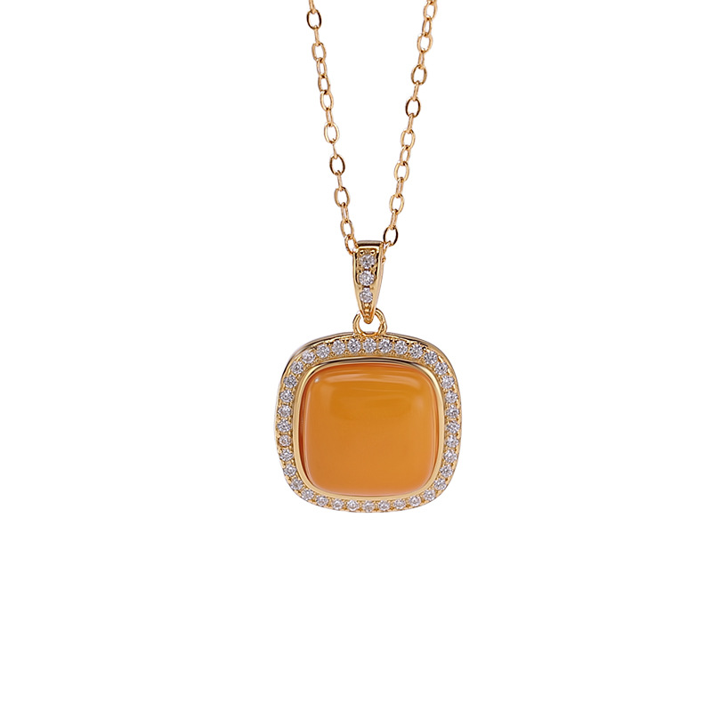 Mặt dây chuyền bạc S925 mạ vàng hình sáp ong vuông tinh tế — Mô hình sáp ong (không bao gồm dây chuyền)