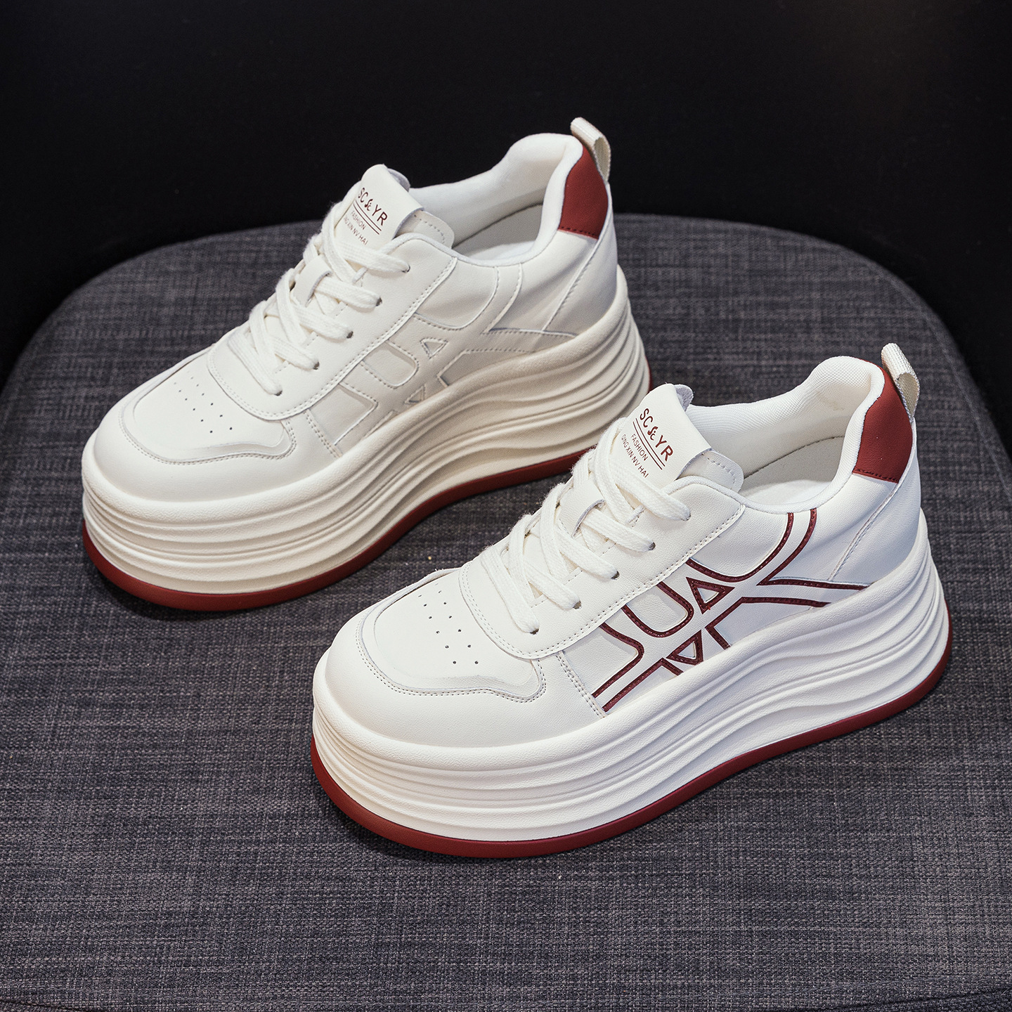 Giày sneaker nữ đế dày tăng chiều cao phong cách thể thao đa năng — M2985 lót đơn màu bạc, M2985-1 cộng với nhung đỏ, M2985-1 plus nhung bạc, M2985 lót đơn màu đỏ