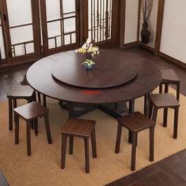 折叠餐桌家用大型聚会圆形客厅多功能折叠桌可移动多人吃饭大圆桌